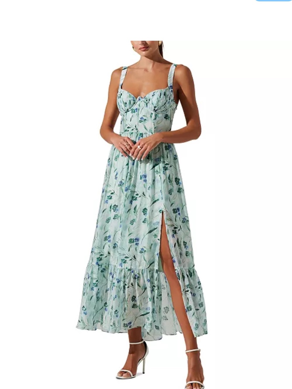 ASTR the label Floral Green Midi Dress with Side Slit and corset back